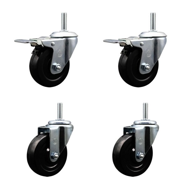 Service Caster 4 Inch Soft Rubber Swivel 58 Inch Threaded Stem Caster Set 2 Total Lock Brakes SCC-TSTTL20S414-SRS-58212-2-S-2 - main